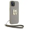 Étui DKNY pour iPhone 15 6.1 beige étui rigide Wrist Strap Stock Logo - Neuf