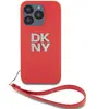 DKNY Coque pour iPhone 15 Pro Max avec Logo Métallisé et Sangle de Poignet Rouge