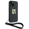 DKNY Coque pour iPhone 15 avec Logo Métallisé et Sangle de Poignet Noir