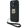DKNY Coque pour iPhone 14 Pro avec Logo Métallisé et Sangle de Poignet Noir