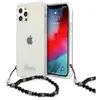 Guess Coque pour iPhone 12 Pro Max Transparent avec Bijou à perles Bracelet Noir