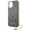 Guess Coque pour iPhone 11 Bi-matière Finition Aspect Cuir 4G Charms Gris foncé