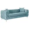 Vente-Unique Canapé 3 places chesterfield en velours bleu pastel EDWINA