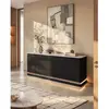 Buffet 3 portes avec LEDs en MDF - Noir et effet marbre blanc - DEVIKA