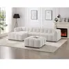 Canapé d'angle gauche et pouf en tissu chiné beige DILOME