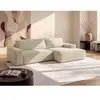 Vente-Unique Canapé d'angle droit convertible en velours côtelé blanc AMELIA