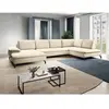 VENTE-UNIQUE Grand canapé d'angle droit panoramique convertible en tissu texturé beige ARCHIBALD