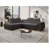 VENTE-UNIQUE Canapé d'angle gauche convertible en velours côtelé gris foncé FABIEN