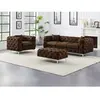 Vente-Unique Canapé 3 places, fauteuil et pouf chesterfield en microfibre aspect cuir vieilli EDWINA