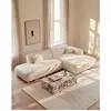 Vente-Unique Canapé d'angle droit ouvert en tissu bouclette blanc POGN...