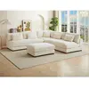 Canapé d'angle réversible et pouf en velours côtelé beige SPERONE