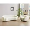 Vente-unique.com Canapé 3 places et fauteuil en tissu bouclette blanc ivoire BOVANA