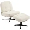 Fauteuil avec repose-pied en tissu texturé blanc cassé TOLOZI