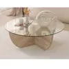 Table basse en verre trempé - Effet travertin et Transparent - AYSUN
