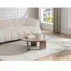 Table basse en MDF et verre trempé - Taupe laqué - DORLENA