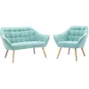 VENTE-UNIQUE Canapé 2 places et fauteuil en tissu vert d'eau CASERTA