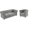 VENTE-UNIQUE Canapé 3 places et fauteuil CHESTERFIELD - Velours gris clair