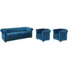 VENTE-UNIQUE Canapé 3 places et 2 fauteuils CHESTERFIELD - Velours bleu canard