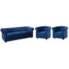 Vente-unique - Canapé 3 Places et 2 fauteuils Chesterfield - Velours Bleu Roi
