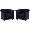 VENTE-UNIQUE Lot de 2 Fauteuils CHESTERFIELD - Velours noir - Accoudoirs - Confortable