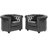 Vente-unique - Lot de 2 Fauteuils chesterfield - Velours anthracite