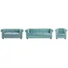 VENTE-UNIQUE Canapés 3 places et 2 places et fauteuil en velours bleu pastel CHESTERFIELD