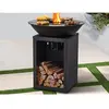 VENTE-UNIQUE Barbecue plancha brasero à charbon et bois avec rangement...