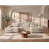 VENTE-UNIQUE Grand canapé d'angle panoramique convertible en velours côtelé beige AMELIA