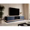 VENTE-UNIQUE Meuble TV 2 tiroirs et 2 niches avec LEDs en MDF - Bleu et effet marbre blanc - DEVIKA de