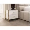 Table de chevet 2 tiroirs - MDF - Blanc laqué et doré - OMBRELIA de
