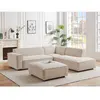 Grand canapé d'angle droit et pouf en velours côtelé beige BORORE