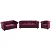 VENTE-UNIQUE Canapés 3 places, 2 places et fauteuil en velours pourpre CHESTERFIELD