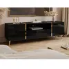 VENTE-UNIQUE Meuble TV avec 2 portes, 1 tiroir et 1 niche - Noir brillant et Doré - MARZIALO