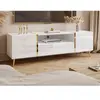 VENTE-UNIQUE Meuble TV avec 2 portes, 1 tiroir et 1 niche - Blanc brillant et Doré - MARZIALO