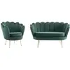 PASCAL MORABITO Canapé 2 places et fauteuil coquillage en velours vert sapin DANDELION