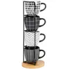 Maisons du Monde Tasses en céramique noire et blanche motifs graphiques (x4) support en métal noir