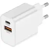 Chargeur Secteur USB-C plus USB 15W Charge Rapide Compact Blanc