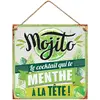 SANS Plaque Deco Metal 20x20 Cm Mojito le coktail qui te Menthe à la Tete