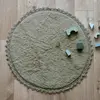 Nattiot - Tapis rond coton lavable finition crochet PERLA OLIVE