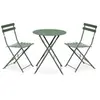 SWEEEK Salon de jardin bistrot pliable - Emilia rond vert de gris - Table Ø60cm avec deux chaises pliantes. acier thermolaqué
