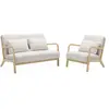 SWEEEK Banquette 2 places + Fauteuil en bois et tissu bouclette