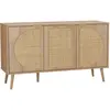 SWEEEK Buffet scandinave décor bois et cannage arrondi 3 portes 120cm Eva