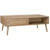 SWEEEK Table basse rectangulaire décor bois et cannage arrondi 1 tiroir Eva