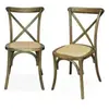 SWEEEK Lot de 2 chaises de bistrot en bois d'hévéa marron vieilli vintage assise en rotin empilables