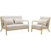 SWEEEK Banquette 2 places + Fauteuil en bois et tissu beige