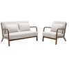 SWEEEK Banquette 2 places + Fauteuil bouclette en bois d'hévéa teinté noyer clair