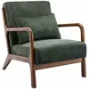 SWEEEK Fauteuil velours kaki foncé, hévéa teinté