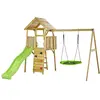 KANGUI Aire de jeux bois woodi - 2 balançoires, toboggan, escalade, cabane