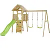 KANGUI Aire de jeux bois WOODI - 2 balançoires, toboggan, escalade, cabane