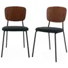 SWEEEK Lot de 2 chaises assise bouclette texturée noire. dossier bois de peuplier courbé. pieds en métal noir mat